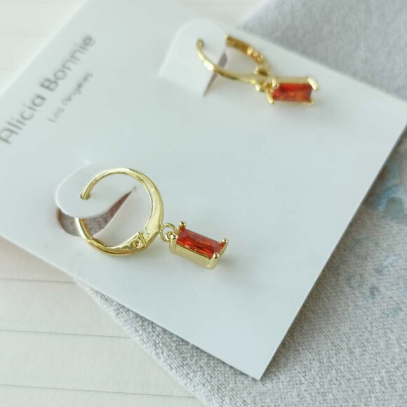 Alicia Bonnie jewelry - Twinkling Treasure Gold Red Crystal huggie drop earrings - Picture 2 of 3
